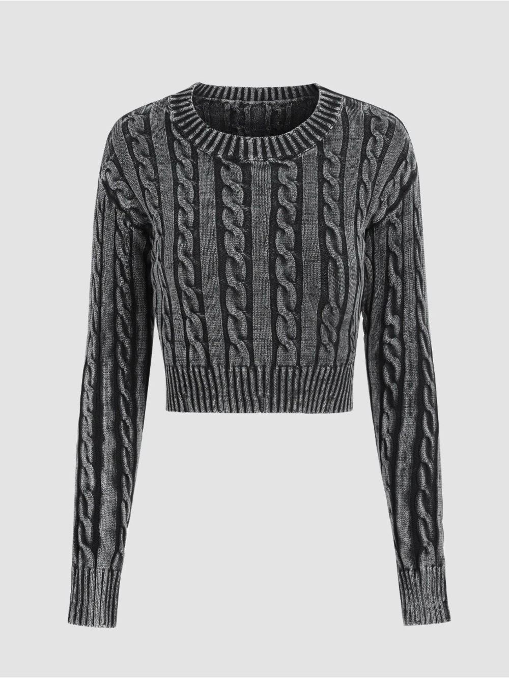 NWT Crop Cable Knit Sweater, Distressed, Size Large, Crew Neck